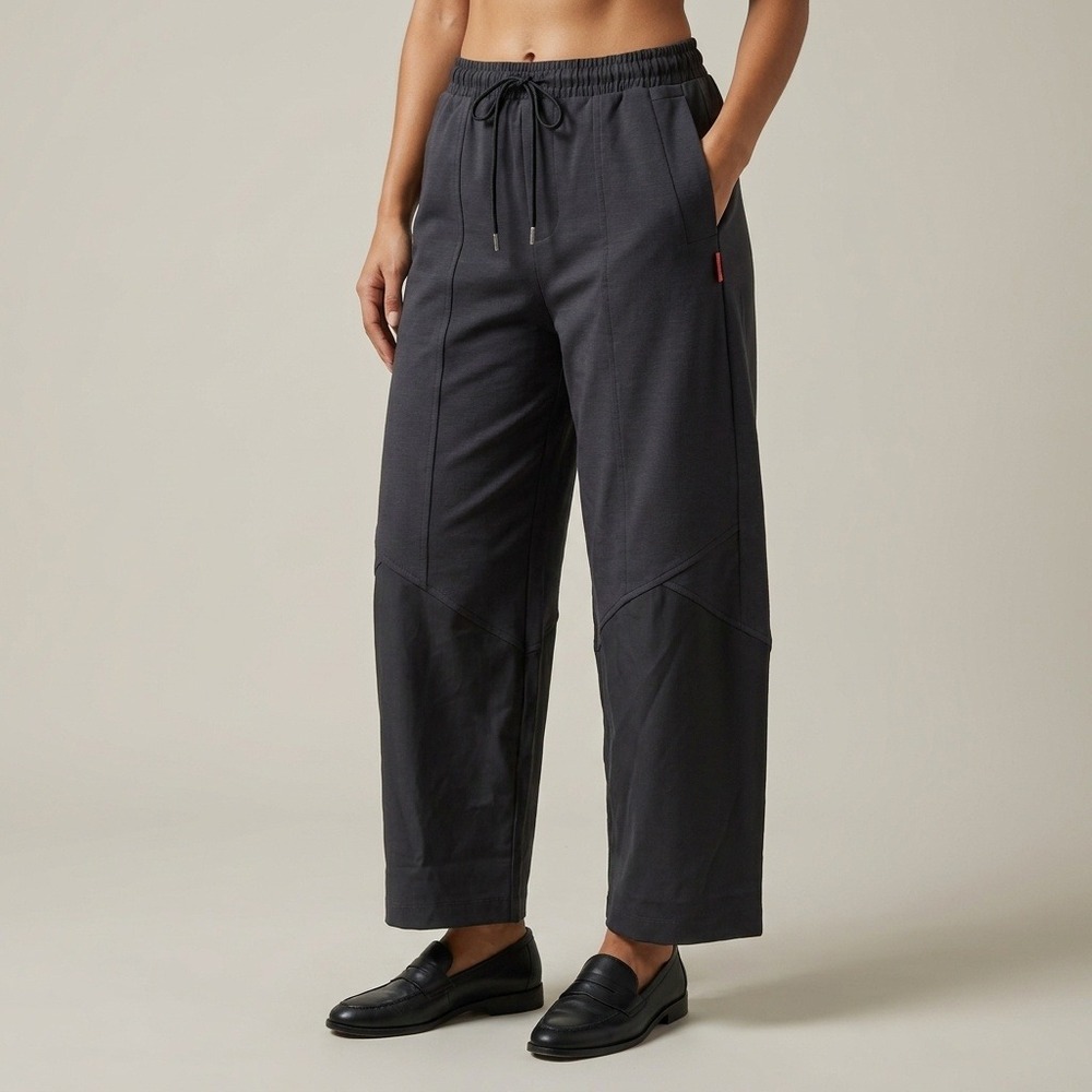 Max&Co Womens Navy Wide Leg Cropped Panelled Tech Pants Elastic Waist Drawstring